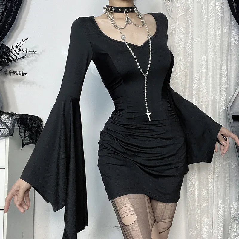 Gothic Batwing Mini Dress – Slim Fit