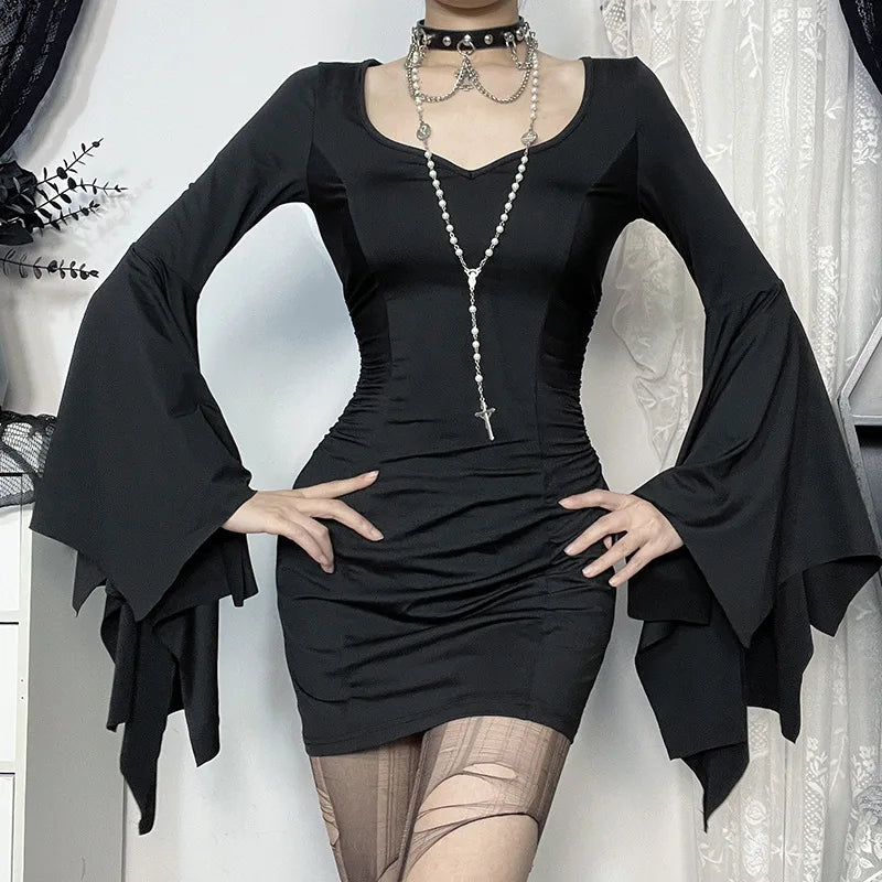 Gothic Batwing Mini Dress – Slim Fit