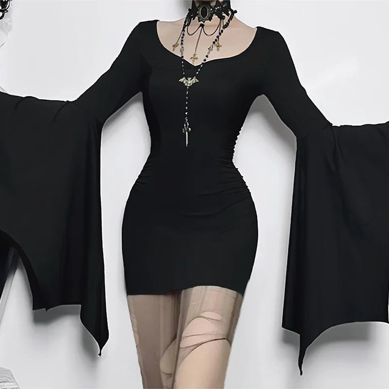 Gothic Batwing Mini Dress – Slim Fit