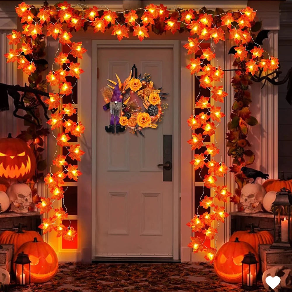 Halloween LED Maple Leaf Lights – 2/3/6M Garland