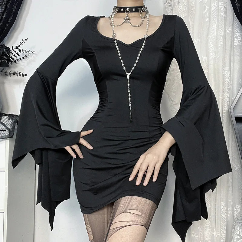 Gothic Batwing Mini Dress – Slim Fit