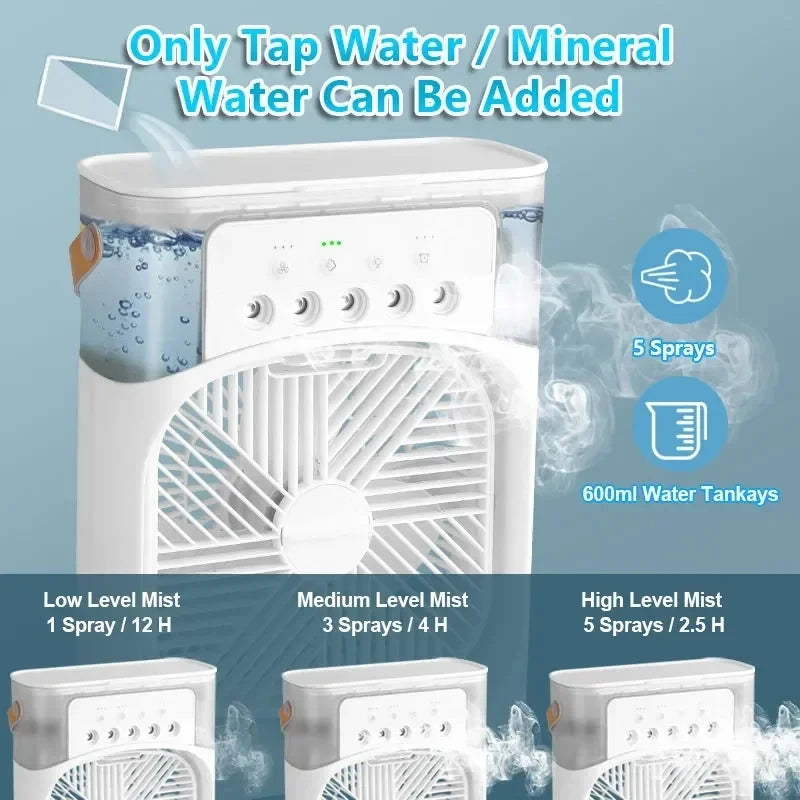 Mini Air Cooler 3-in-1 with LED Light & Humidifier