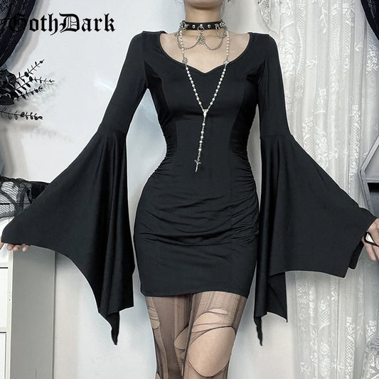 Gothic Batwing Mini Dress – Slim Fit