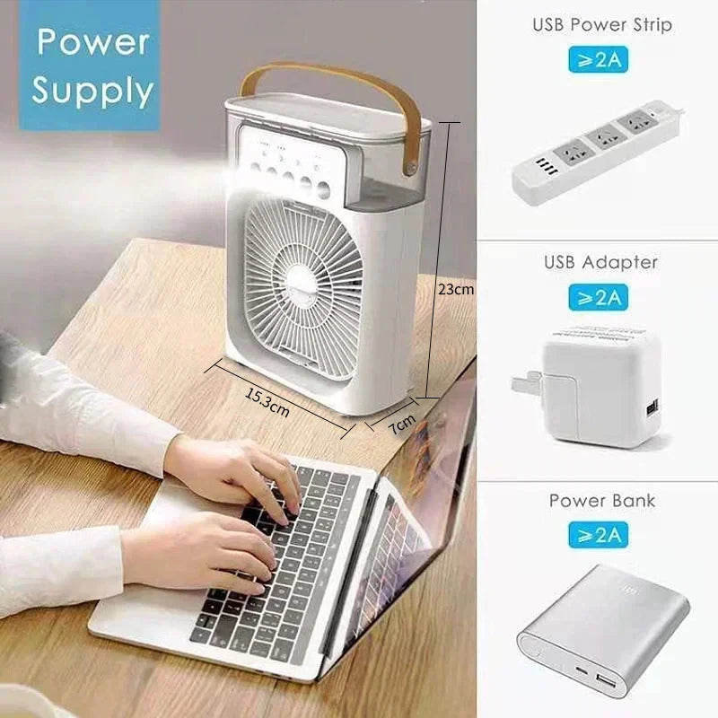 Mini Air Cooler 3-in-1 with LED Light & Humidifier